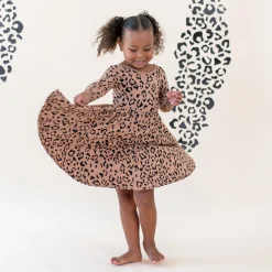 Kyte Baby Long Sleeve Twirl Dress in Latte Leopard
