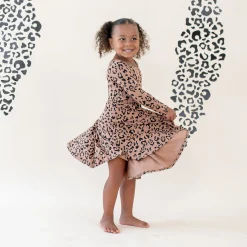 Kyte Baby Long Sleeve Twirl Dress in Latte Leopard