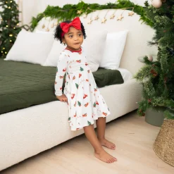 Kyte Baby Long Sleeve Twirl Dress in Santa Sleigh Outlet