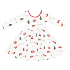 Kyte Baby Long Sleeve Twirl Dress in Santa Sleigh Outlet