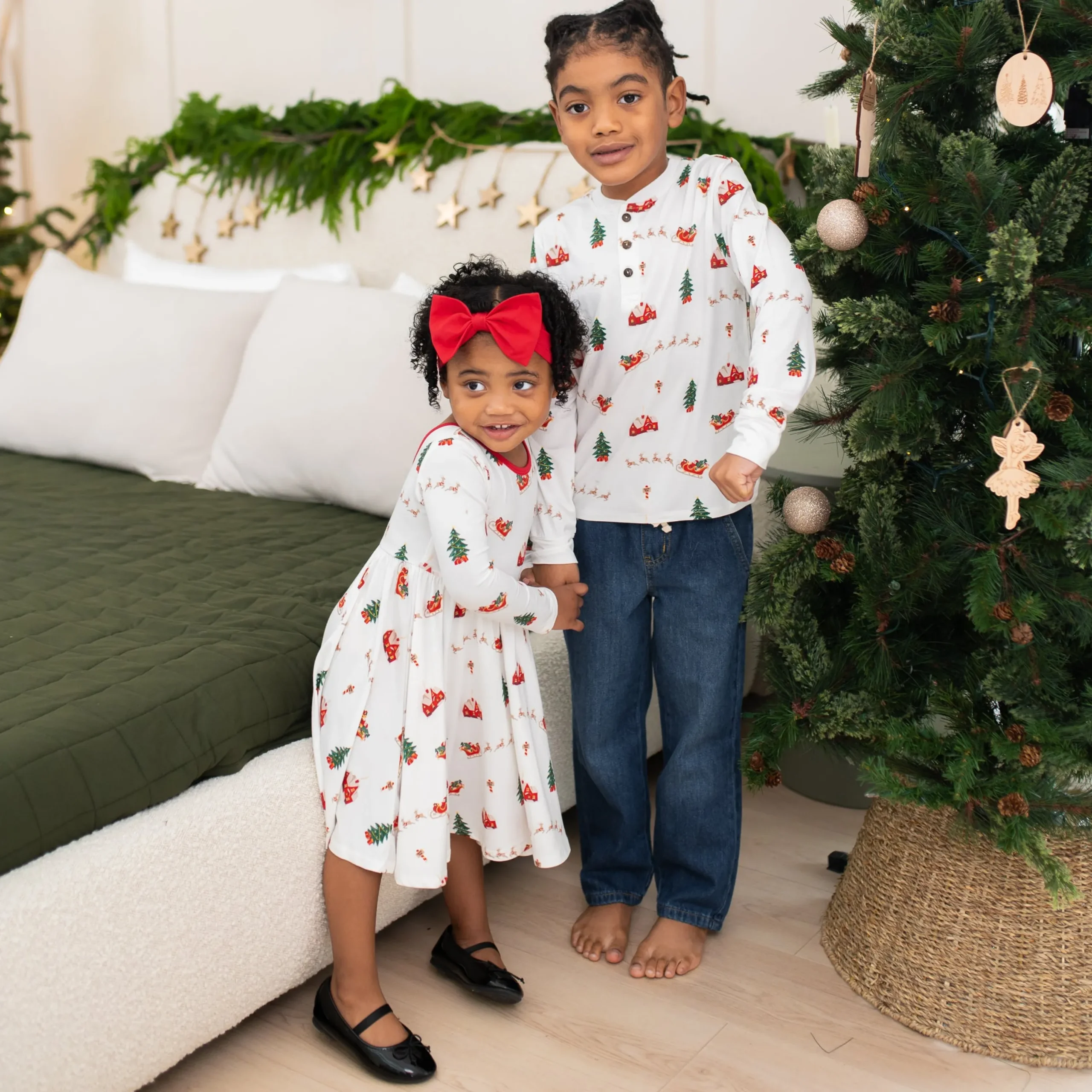 Kyte Baby Long Sleeve Twirl Dress in Santa Sleigh Outlet