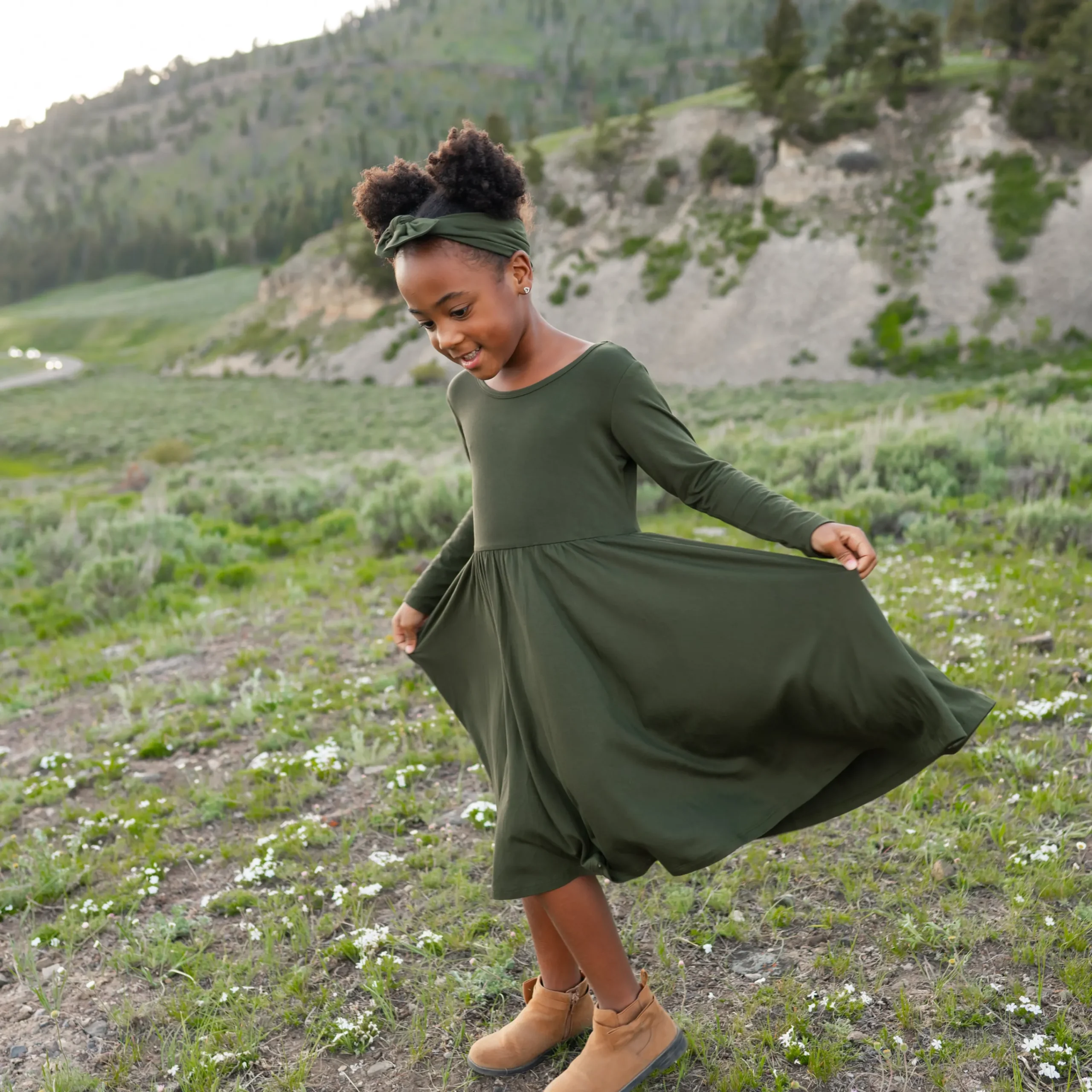 Kyte Baby Long Sleeve Twirl Dress in Fir Online