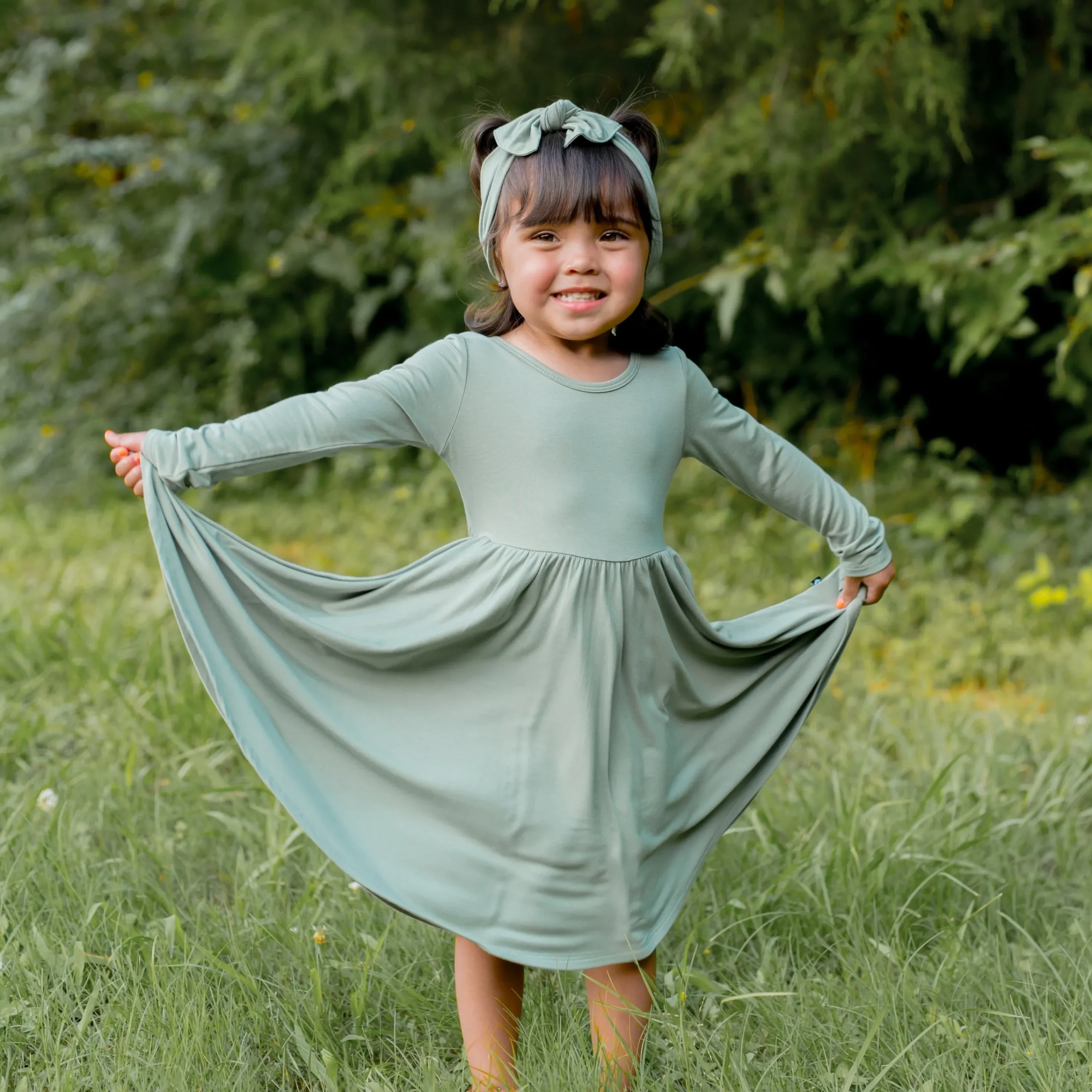 Kyte Baby Long Sleeve Twirl Dress in Thyme Discount