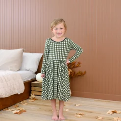 Kyte Baby Long Sleeve Twirl Dress in Gingham Fir New