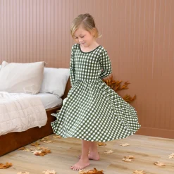 Kyte Baby Long Sleeve Twirl Dress in Gingham Fir New