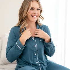 Kyte Baby Long-Sleeved Women's Pajama Set in with Cloud Trim Atlantic Best
