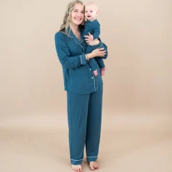 Kyte Baby Long-Sleeved Women's Pajama Set in with Cloud Trim Atlantic Best
