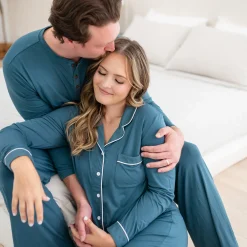 Kyte Baby Long-Sleeved Women's Pajama Set in with Cloud Trim Atlantic Best