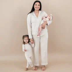 Kyte Baby Long-Sleeved Women's Pajama Set in with Cloud Trim Bisque Outlet