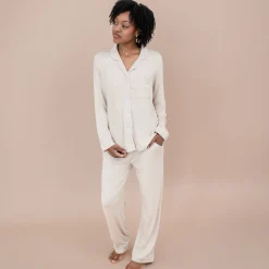 Kyte Baby Long-Sleeved Women's Pajama Set in with Cloud Trim Bisque Outlet