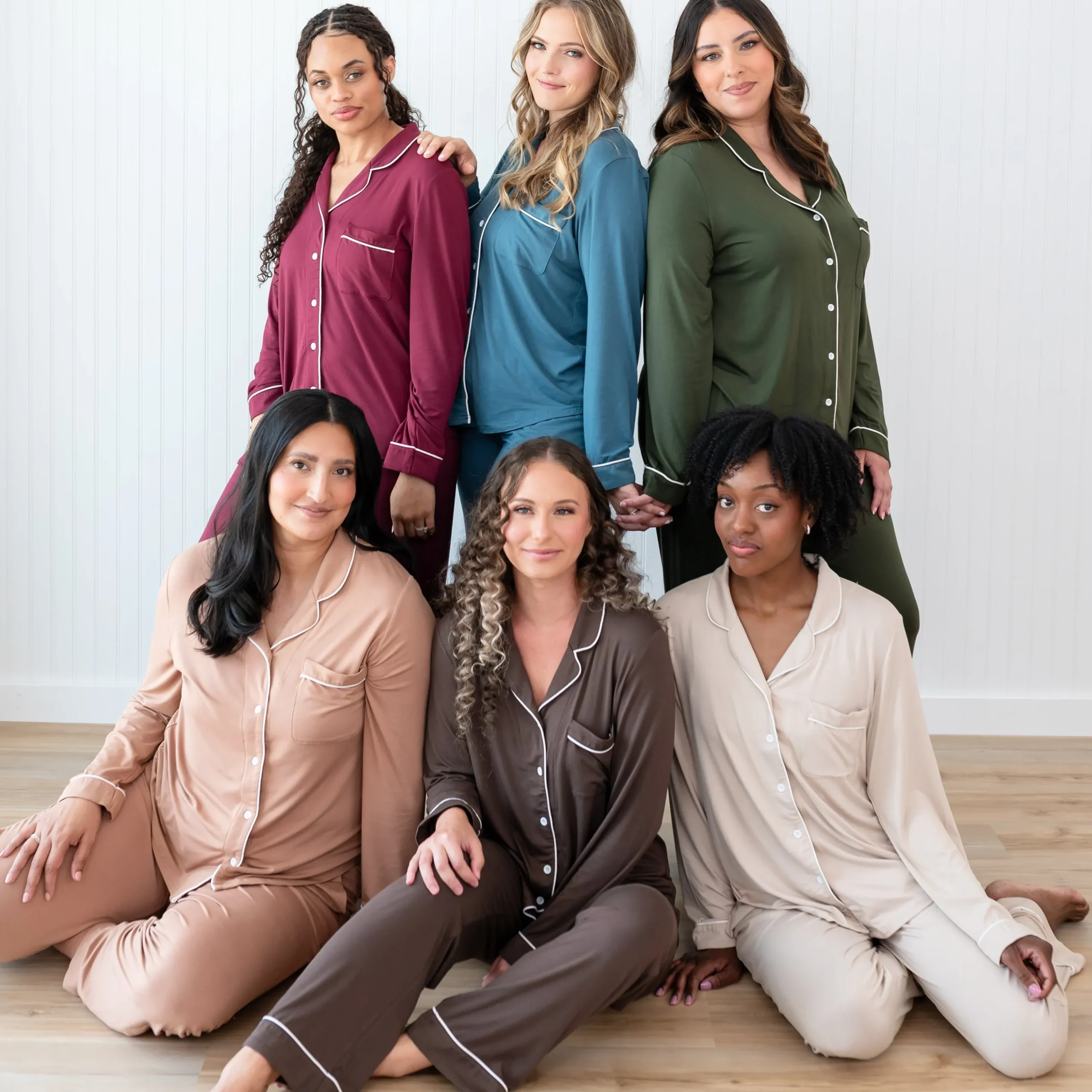 Kyte Baby Long-Sleeved Women's Pajama Set in with Cloud Trim Bisque Outlet