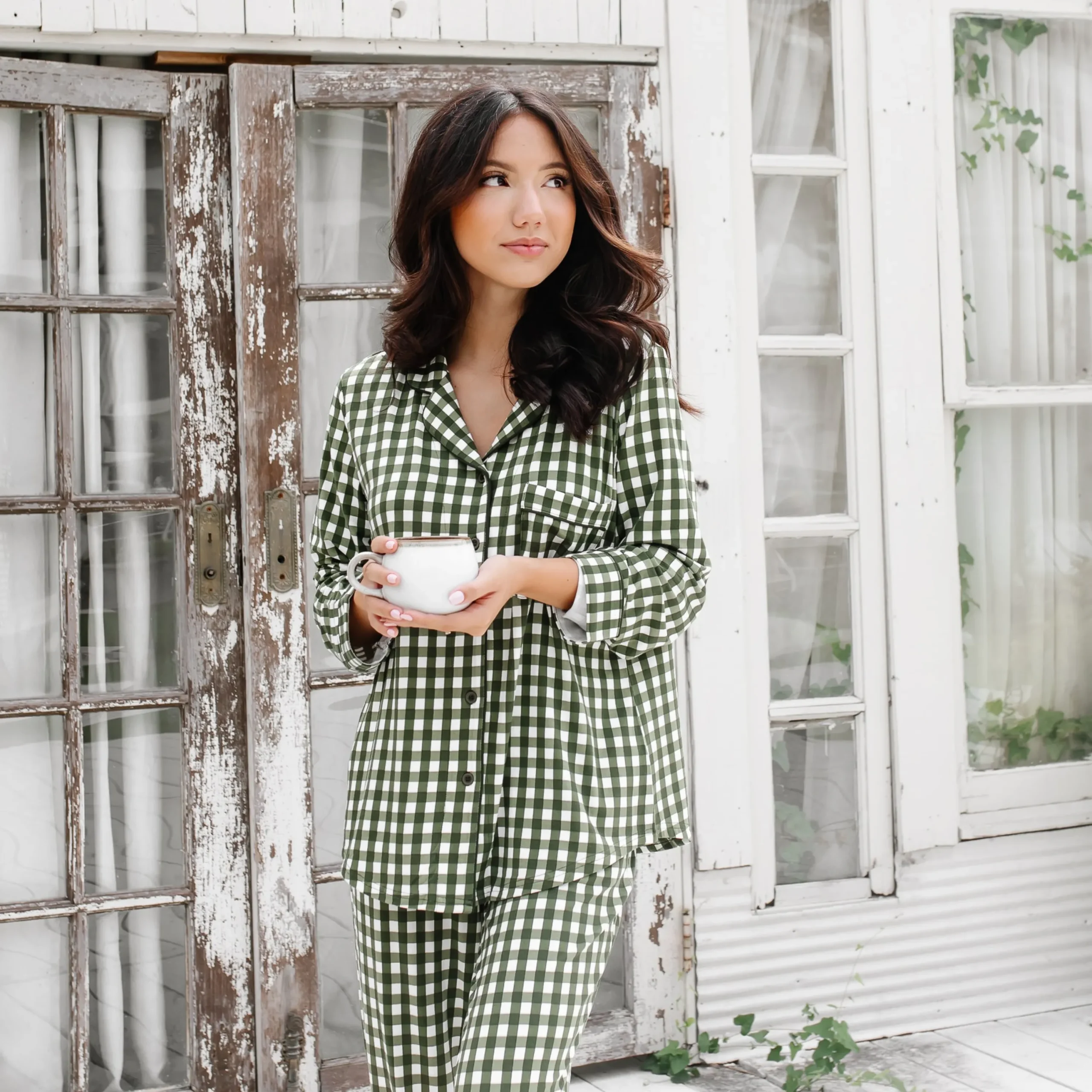 Kyte Baby Long-Sleeved Women's Pajama Set in Gingham Fir