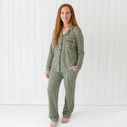 Kyte Baby Long-Sleeved Women's Pajama Set in Gingham Fir
