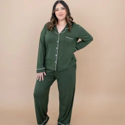 Kyte Baby Long-Sleeved Women's Pajama Set in with Cloud Trim Fir