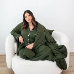Kyte Baby Long-Sleeved Women's Pajama Set in with Cloud Trim Fir