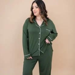 Kyte Baby Long-Sleeved Women's Pajama Set in with Cloud Trim Fir