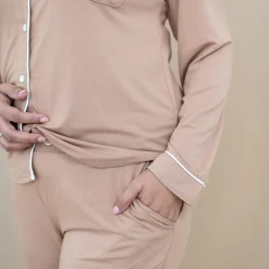 Kyte Baby Long-Sleeved Women's Pajama Set in with Cloud Trim Latte Sale
