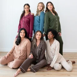 Kyte Baby Long-Sleeved Women's Pajama Set in with Cloud Trim Latte Sale