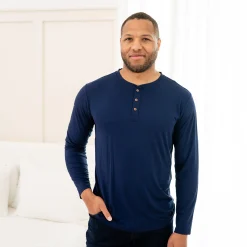 Kyte Baby Men's Long Sleeve Henley Top in Navy Clearance