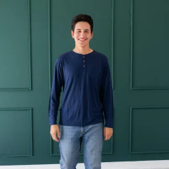 Kyte Baby Men's Long Sleeve Henley Top in Navy Clearance