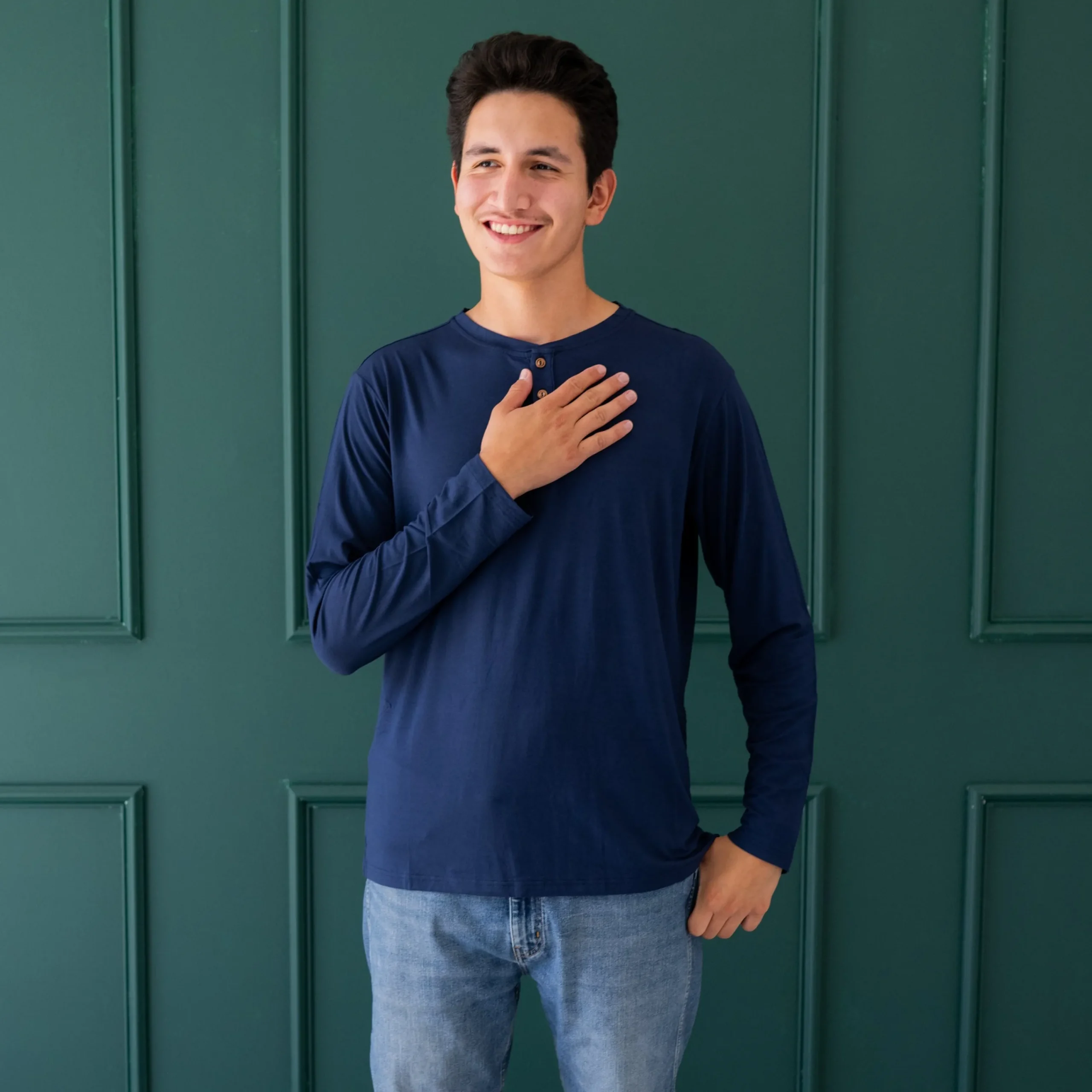 Kyte Baby Men's Long Sleeve Henley Top in Navy Clearance