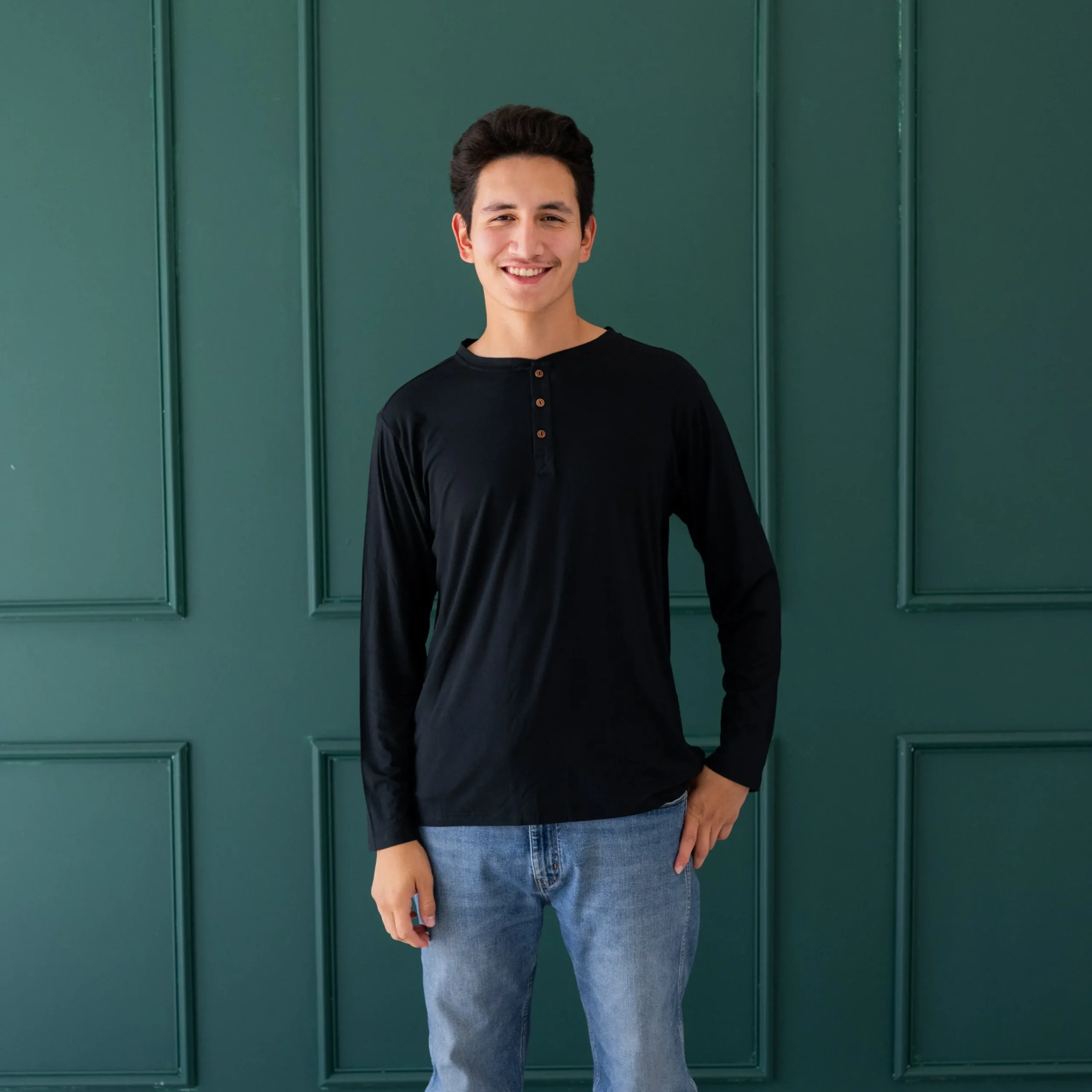 Kyte Baby Men's Long Sleeve Henley Top in Midnight Discount