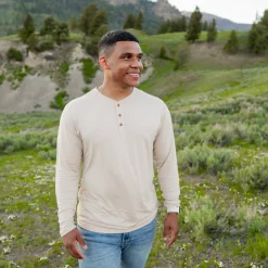 Kyte Baby Men's Long Sleeve Henley Top in Bisque