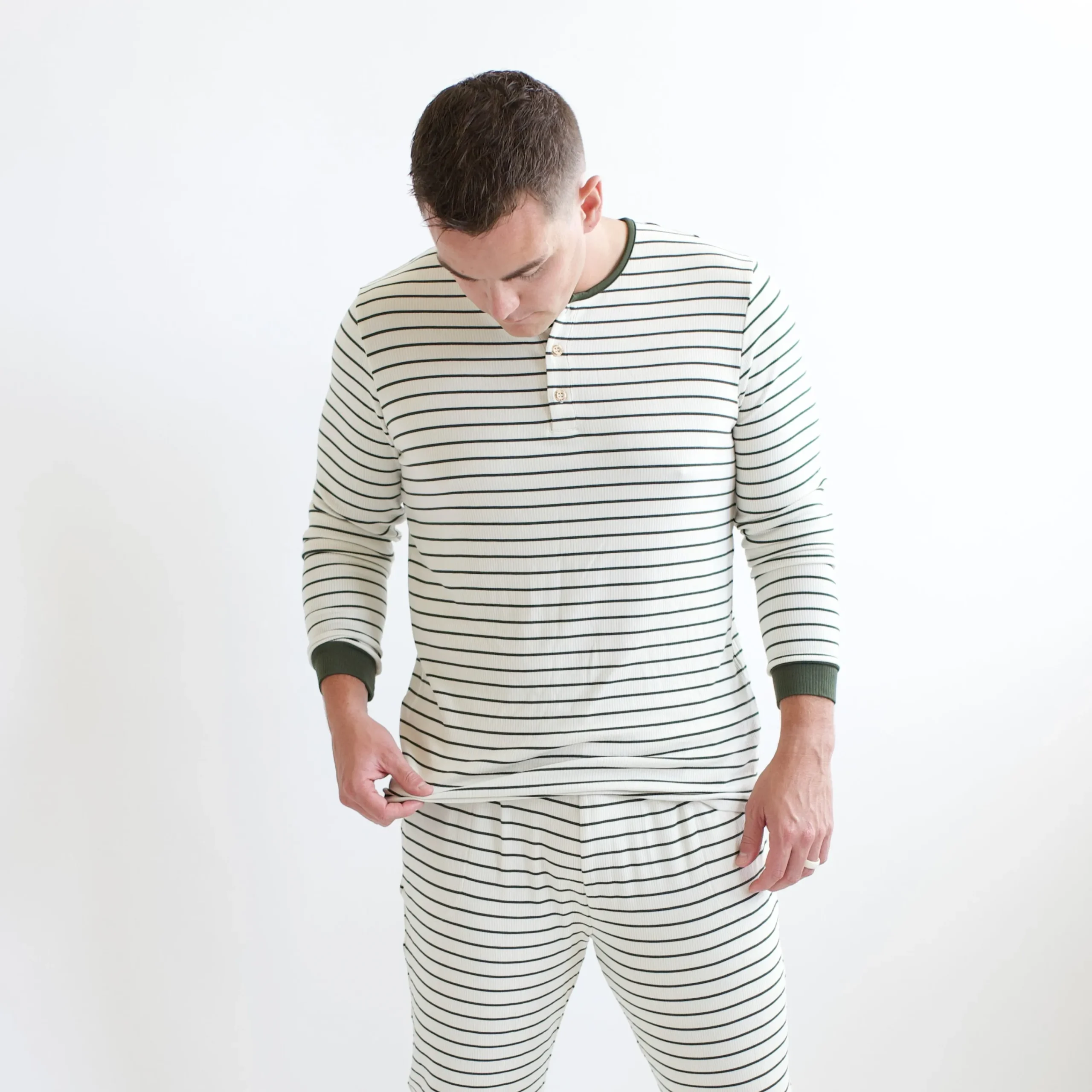 Kyte Baby Men's Ribbed Henley Set in Fir Stripe Online