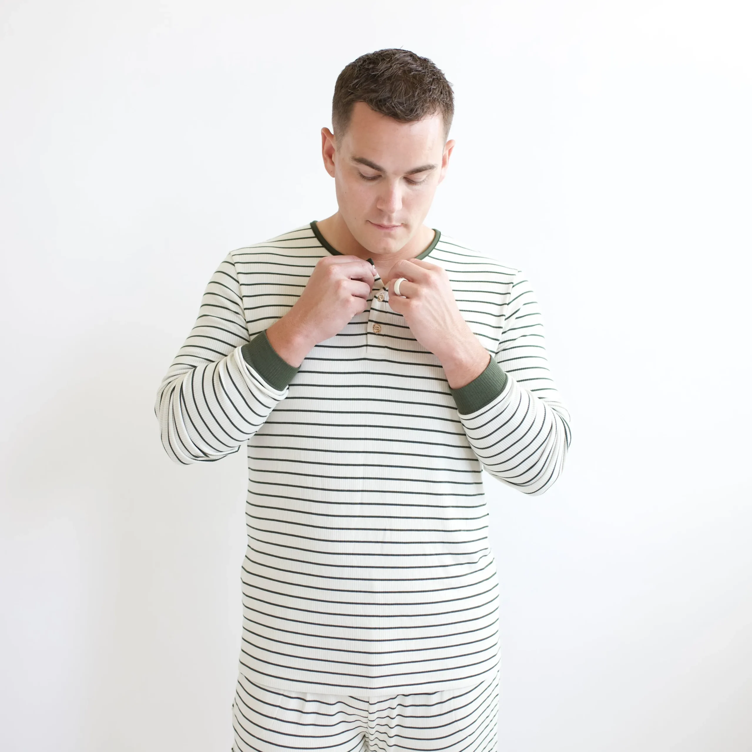 Kyte Baby Men's Ribbed Henley Set in Fir Stripe Online