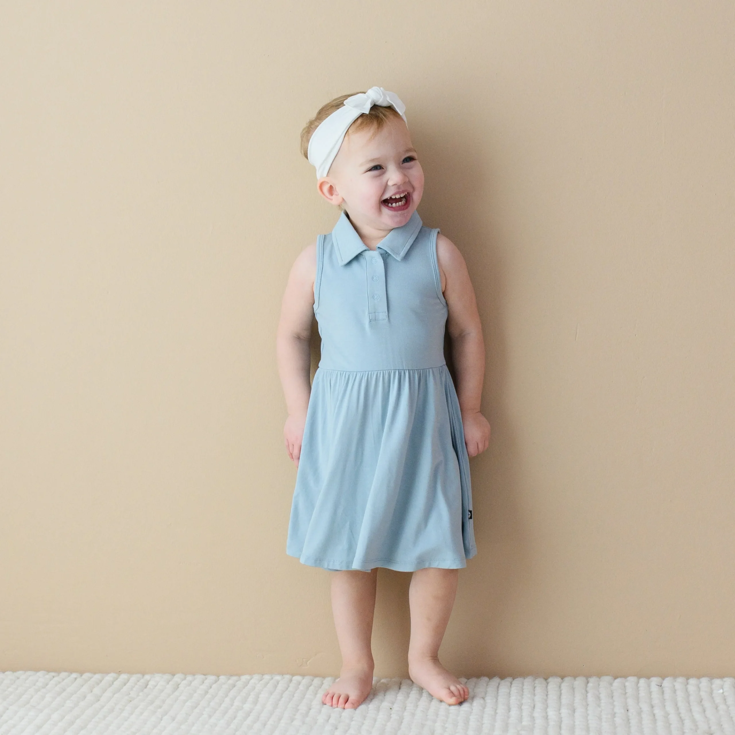 Kyte Baby Polo Bodysuit Dress in Fog Outlet
