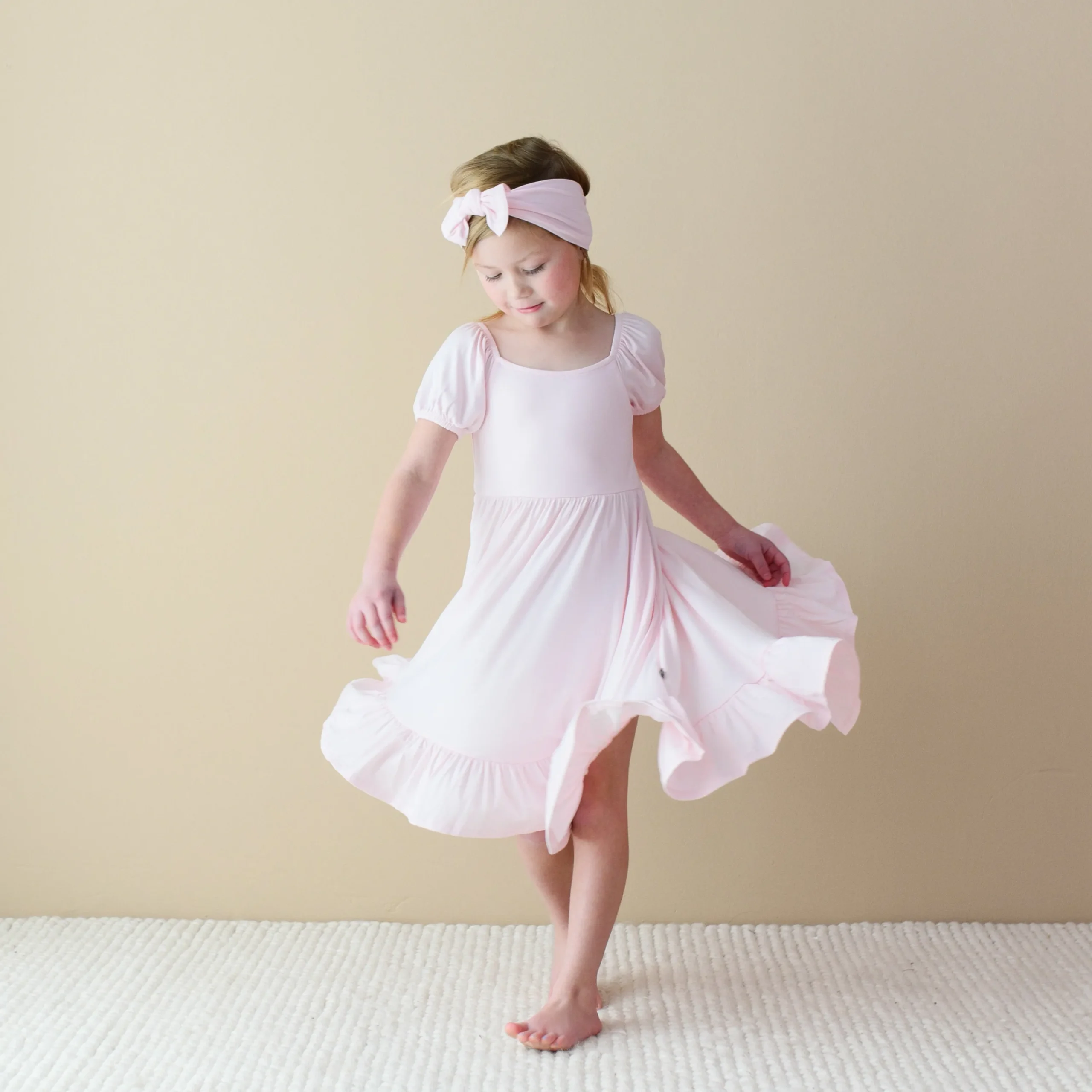 Kyte Baby Puff Sleeve Twirl Dress in Sakura Clearance