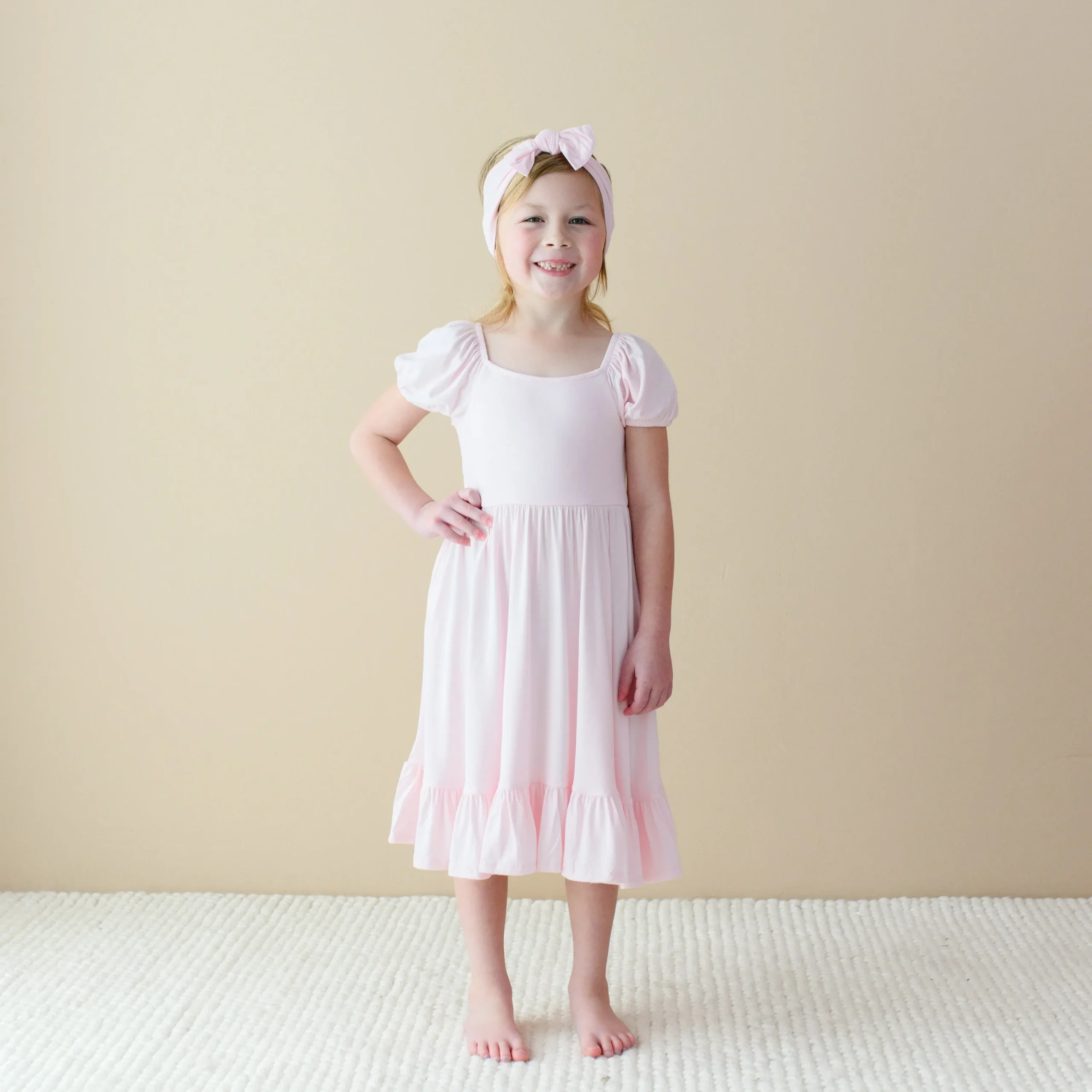 Kyte Baby Puff Sleeve Twirl Dress in Sakura Clearance