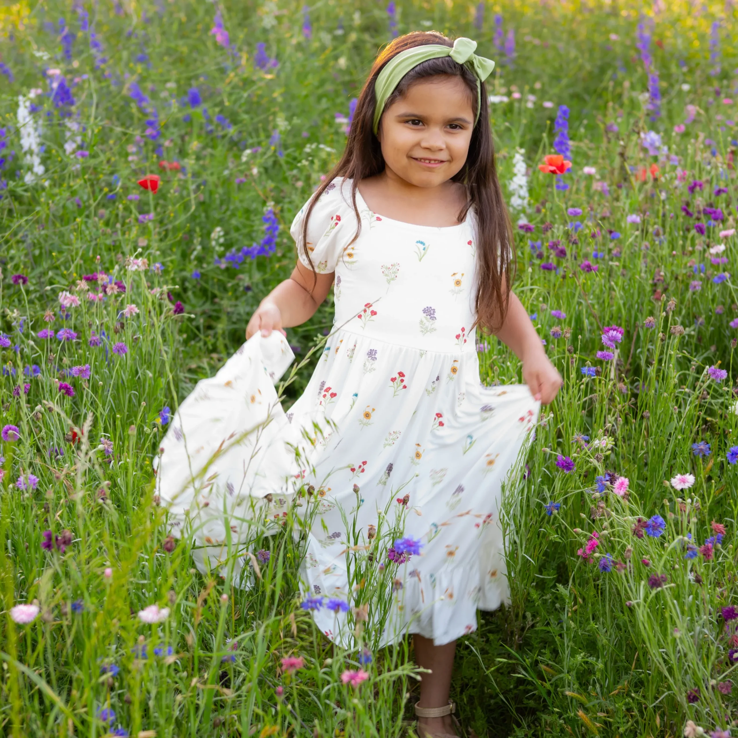 Kyte Baby Puff Sleeve Twirl Dress in Wildflower Clearance