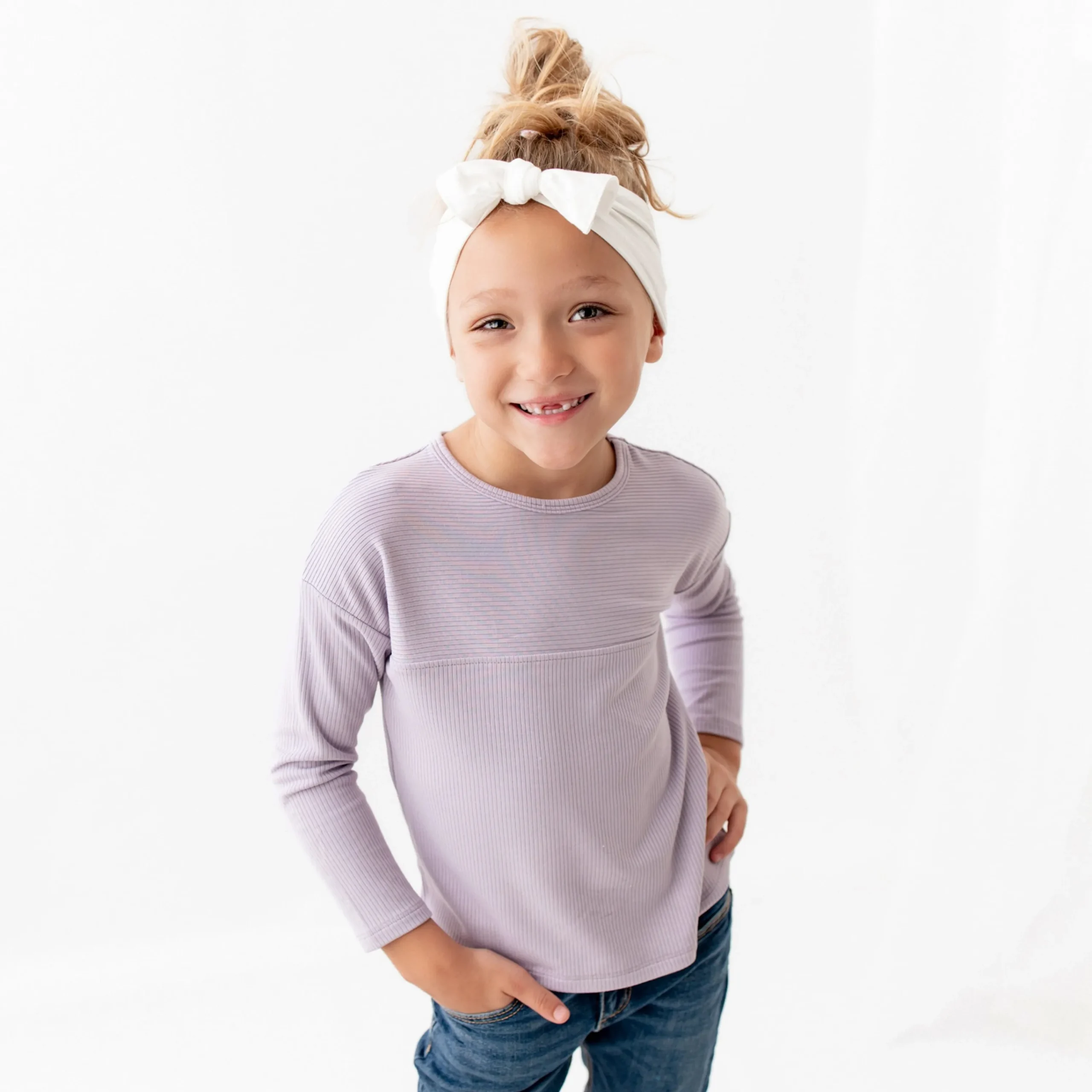 Kyte Baby Ribbed Drop Shoulder Top in Taro Best