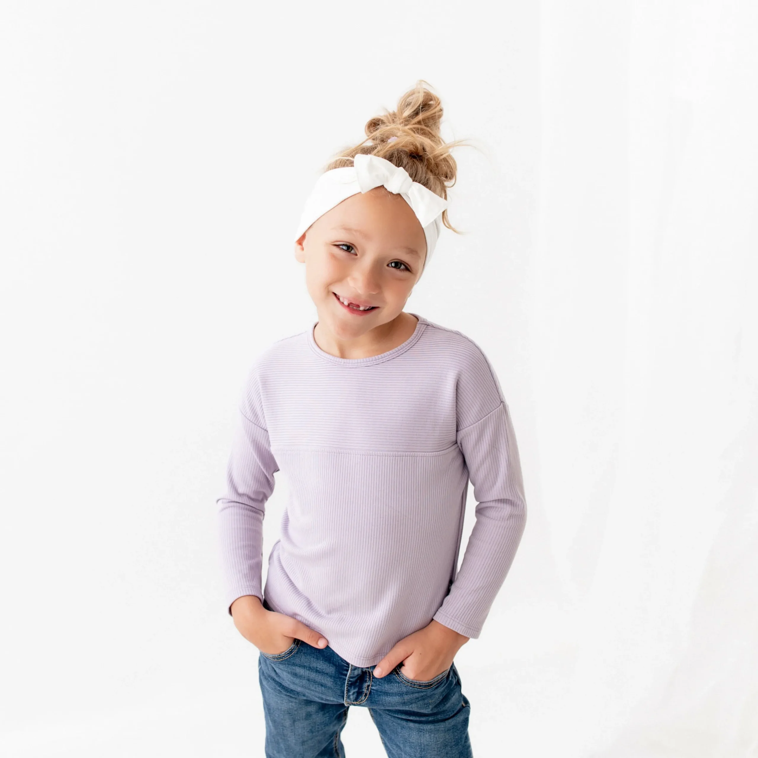 Kyte Baby Ribbed Drop Shoulder Top in Taro Best