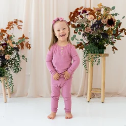 Kyte Baby Ribbed Henley Set in Apple Blossom Online