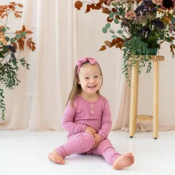 Kyte Baby Ribbed Henley Set in Apple Blossom Online