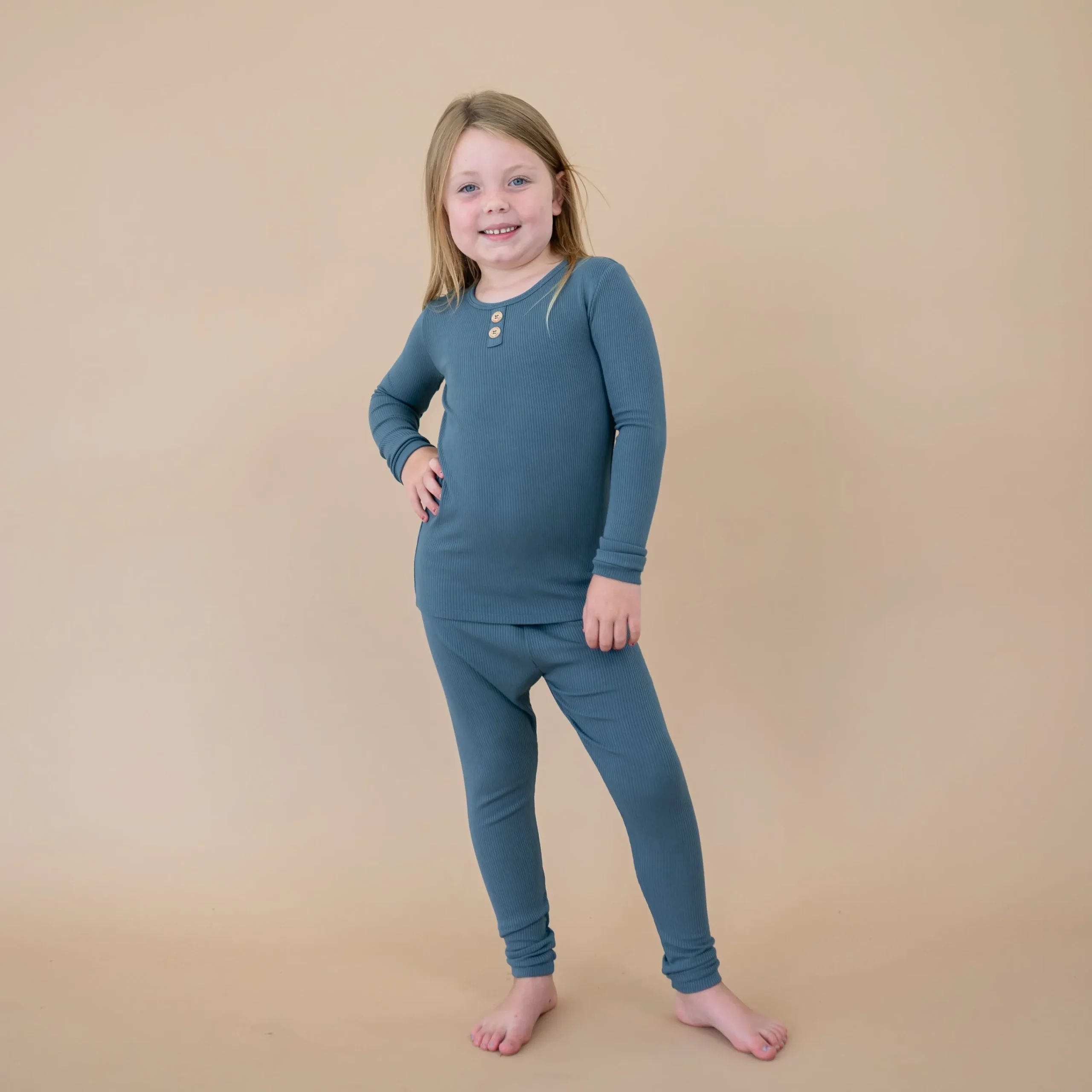 Kyte Baby Ribbed Henley Set in Atlantic