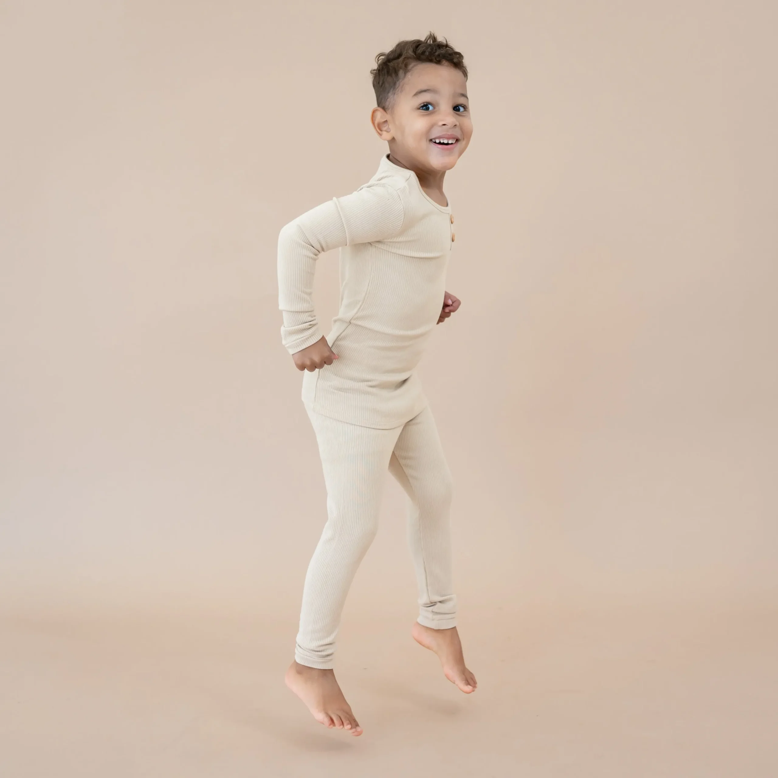 Kyte Baby Ribbed Henley Set in Bisque Best