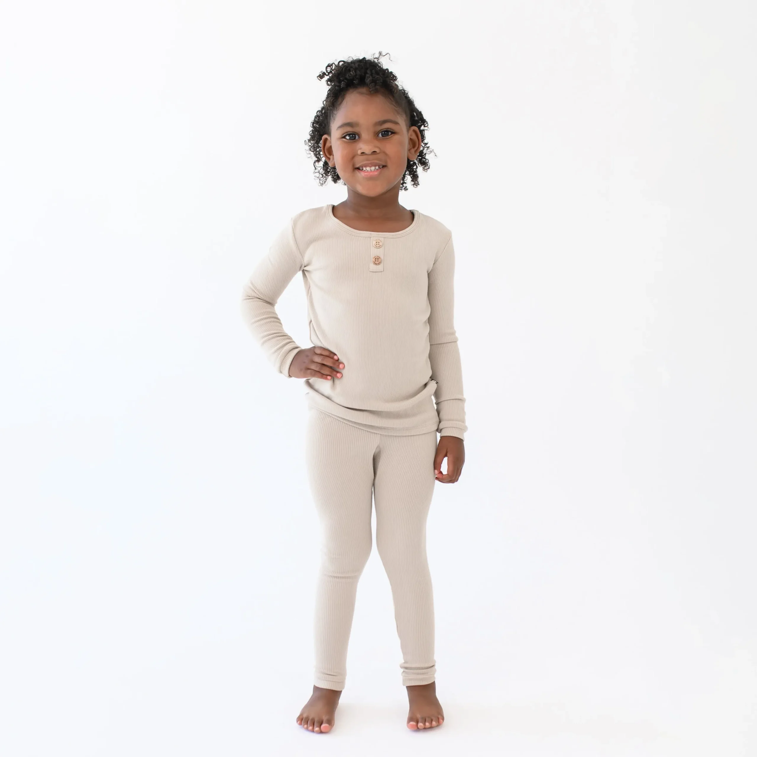 Kyte Baby Ribbed Henley Set in Bisque Best