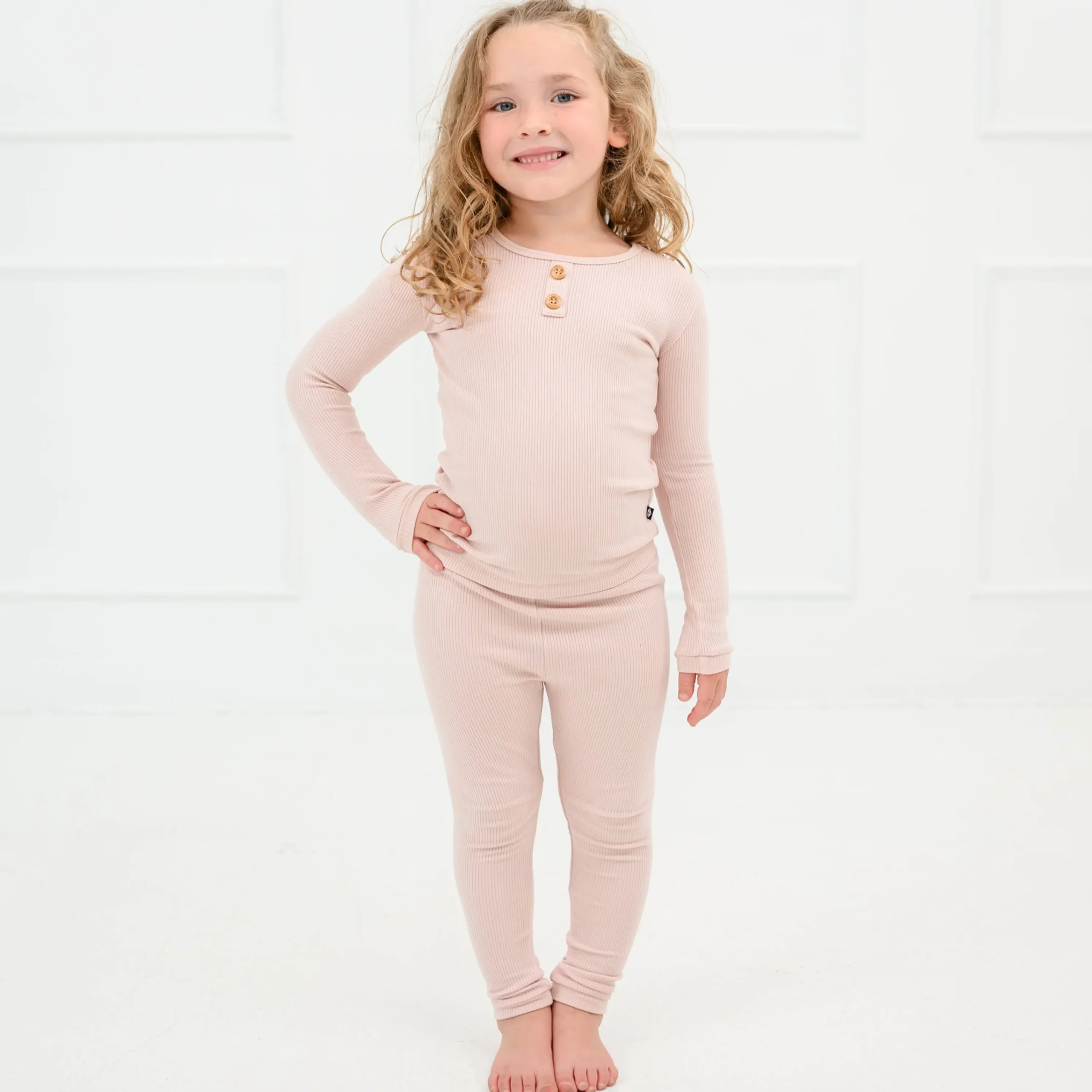 Kyte Baby Ribbed Henley Set in Blush