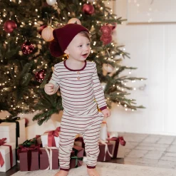 Kyte Baby Ribbed Henley Set in Burgundy Stripe Hot
