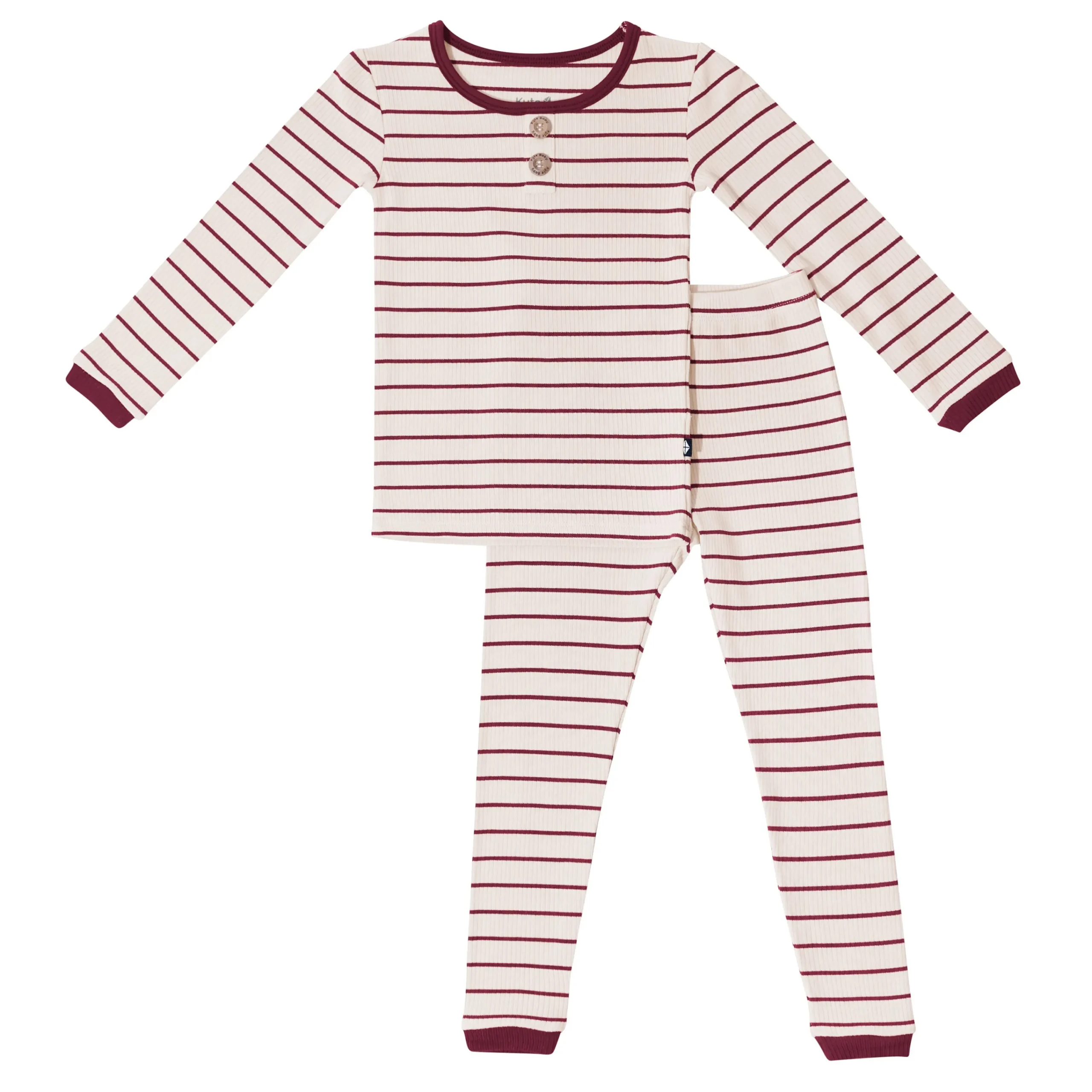 Kyte Baby Ribbed Henley Set in Burgundy Stripe Hot