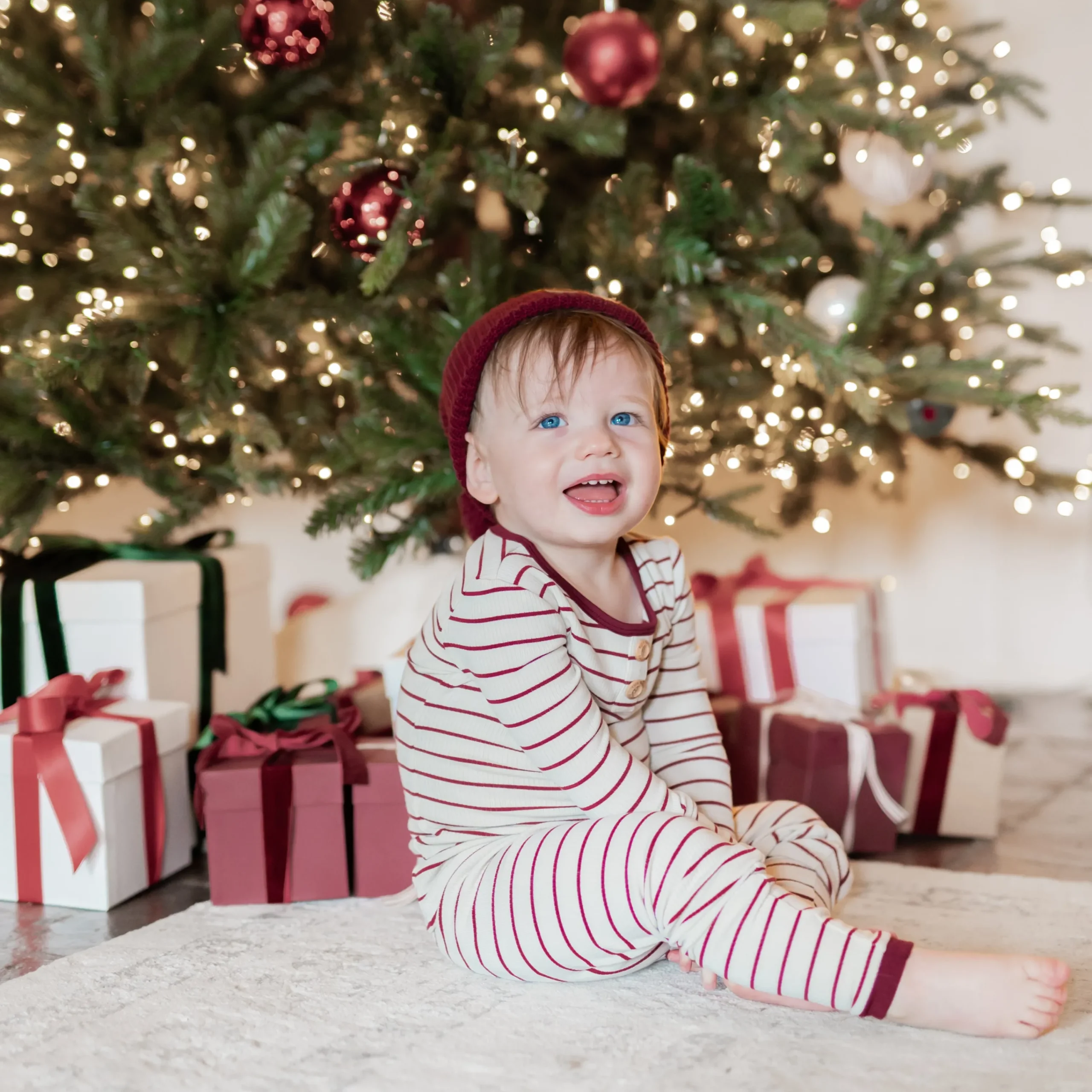 Kyte Baby Ribbed Henley Set in Burgundy Stripe Hot