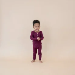 Kyte Baby Ribbed Henley Set in Burgundy Outlet