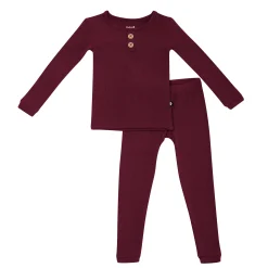 Kyte Baby Ribbed Henley Set in Burgundy Outlet