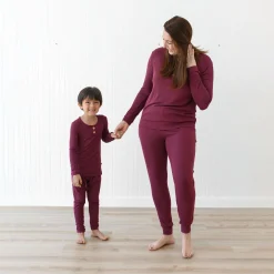 Kyte Baby Ribbed Henley Set in Burgundy Outlet