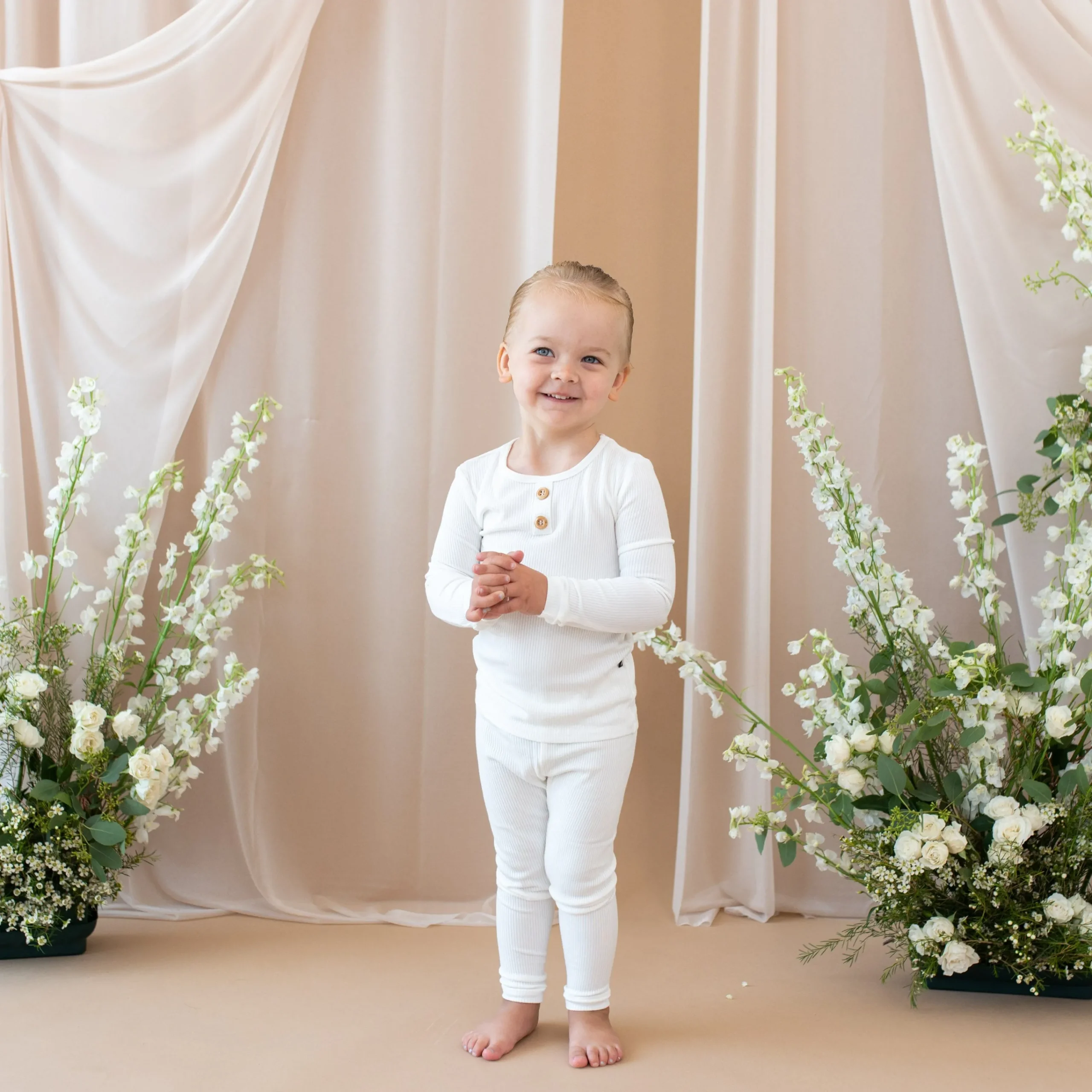 Kyte Baby Ribbed Henley Set in Cloud Clearance