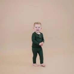 Kyte Baby Ribbed Henley Set in Fir Best