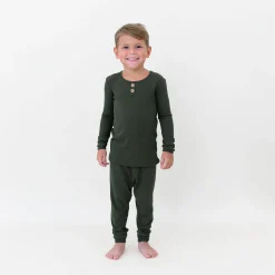 Kyte Baby Ribbed Henley Set in Fir Best